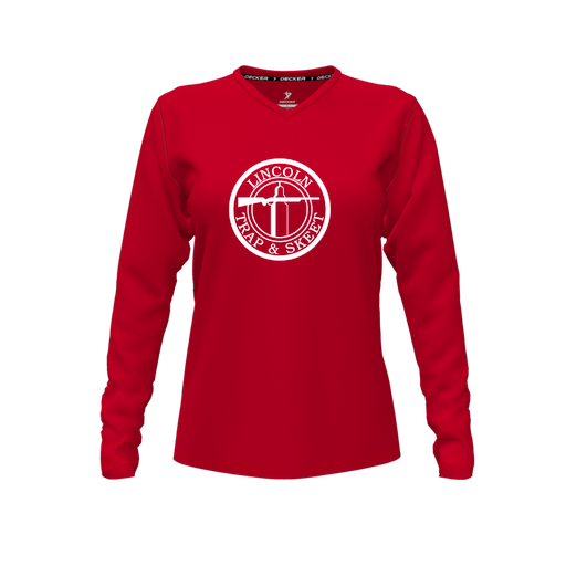 [FTLVPTRD-FYXS-LOGO2] Decker Performance T-Shirt (Female Youth XS, Red, V Neck, Logo 2, Long Sleeve)