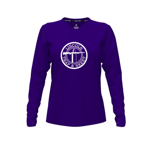 [FTLVPTPP-FYXS-LOGO2] Decker Performance T-Shirt (Female Youth XS, Purple, V Neck, Logo 2, Long Sleeve)